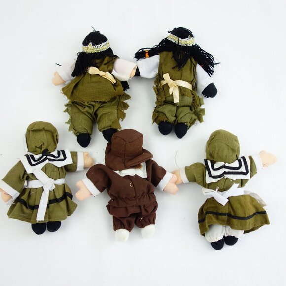 Mixed Lot 5 Thanksgiving Theme Bisque Faced Dolls 5 1/2" - Picture 7 of 7